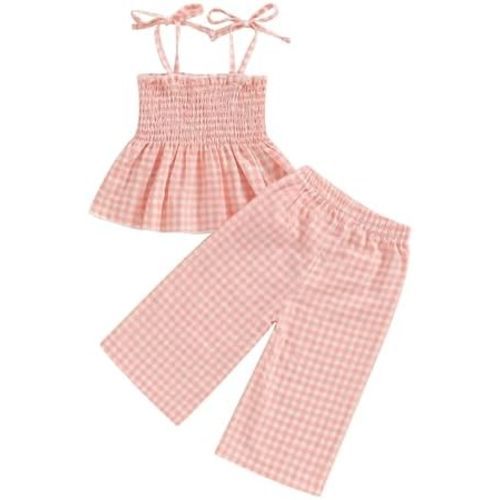 VISGOGO Infant Baby Toddler Girls Clothes Solid Color Sleeveless Camisole Linen Pants Set Baby Summer Outfits