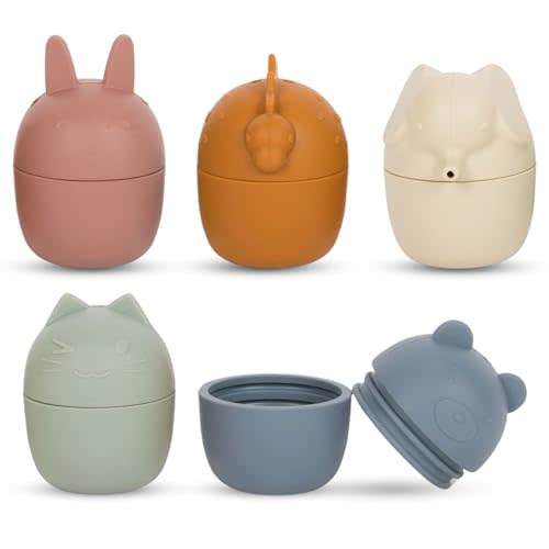 Brooklyn Neutral Non Toxic, Silicone Bath Toys-5 Pack Animal Bathtub and Water Toys for Babies