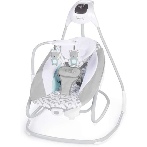 Ingenuity 2-in-1 SimpleComfort Lightweight Compact 6-Speed Multi-Direction Baby Swing & Rocker, Vibrations & Nature Sounds, 0-9 Months 6-20 lbs (Raylan)