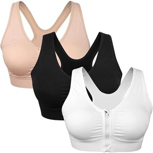 Women's Zip Front Sports Bra Wireless Post-Surgery Bra Active Yoga Sports Bras
