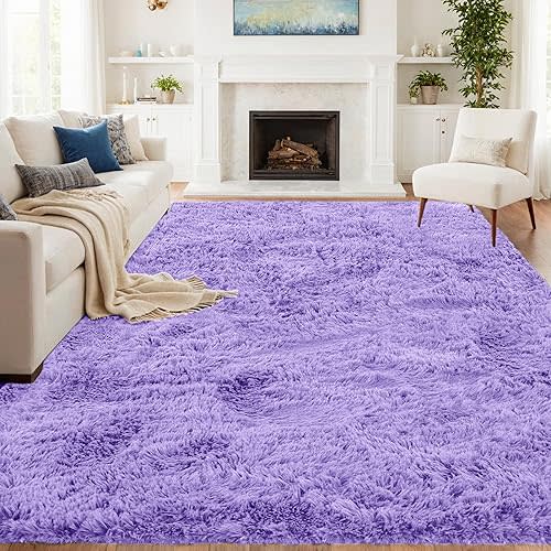 8x10 Area Rugs for Living Room Rug: Soft Fluffy Shag Purple Rugs for Bedroom, Non-Slip Large Fuzzy Plush Rug Indoor Floor Carpet for Nursery Kids Boys Girls Room, Dorms, Playroom, Modern Home Decor