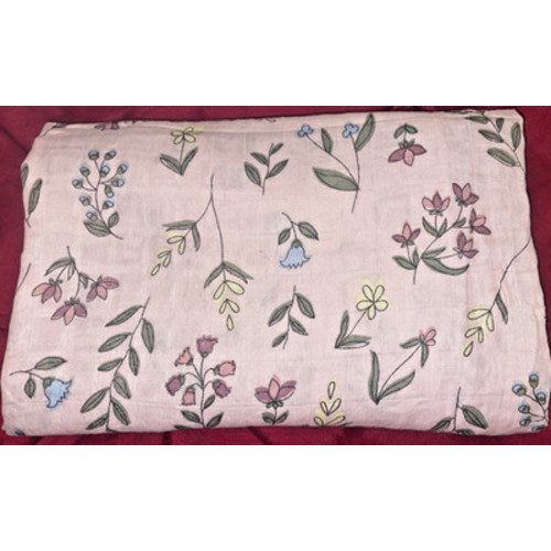 Okie Dokie Floral Muslin Swaddle Baby Blanket Pink Blue Flowers 100% Cotton