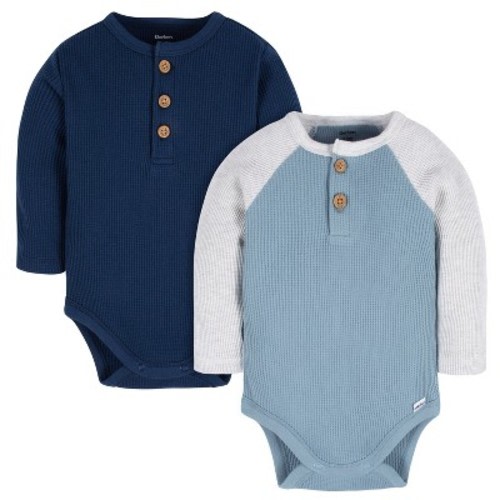 Gerber Baby Boys' Henley Long Sleeve Onesies® Bodysuits - 2-Pack, Color: Navy, Size: 0-3 months