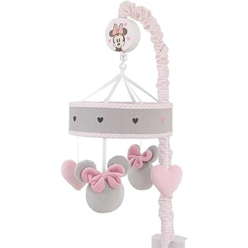 Disney Minnie Mouse My Happy Place Pink, Gray, and White Plush Musical Mobile