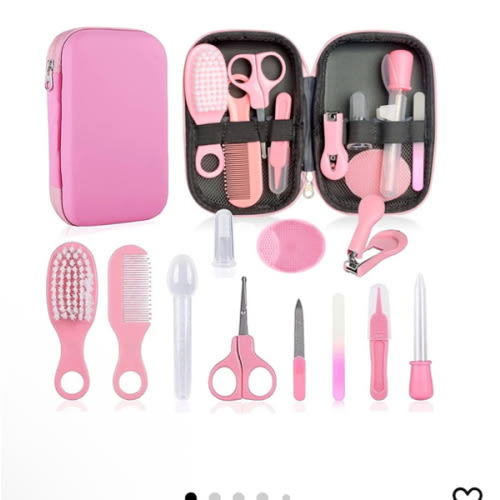 Baby Grooming Kit - Nursery Essentials Baby Registry Shower Gift for Newborns, Infants, Toddlers, Boys, Girls Kids-Safety Baby Comb, Brush, Finger Toothbrush, Nail Clippers, Scissors (Pink 19 in 1)
