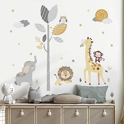 decalmile Animal Wall Decals Elephant Lion Wall Stickers Baby Nursery Baby Room Daycare Wall Decor