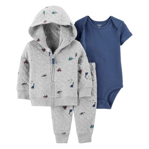 Heather/Navy Baby 3-Piece Quilted Doubleknit Jacket Set | oshkosh.com