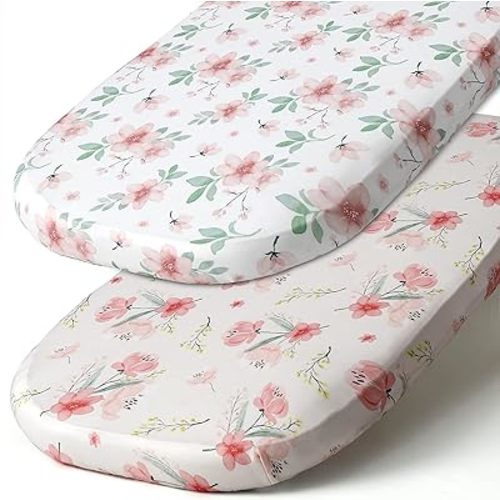 Stretch Fitted Bassinet Sheet Set BROLEX 2 Pack Cradle Sheets for Bassinet Pad/Mattress,Unisex Boys Girls,Ultra Soft,Pink Blossom