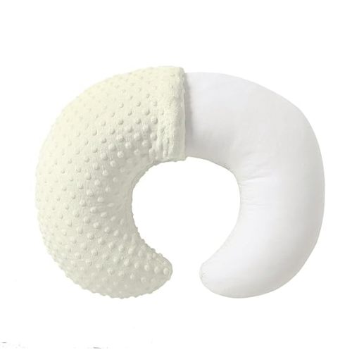 Nursing Pillow and Positioner, Breastfeeding, Bottle Feeding, Baby Sitting Support with Removable Ultra Soft Cover, Tummy Time Support for Baby Boys and Girls (Beige)