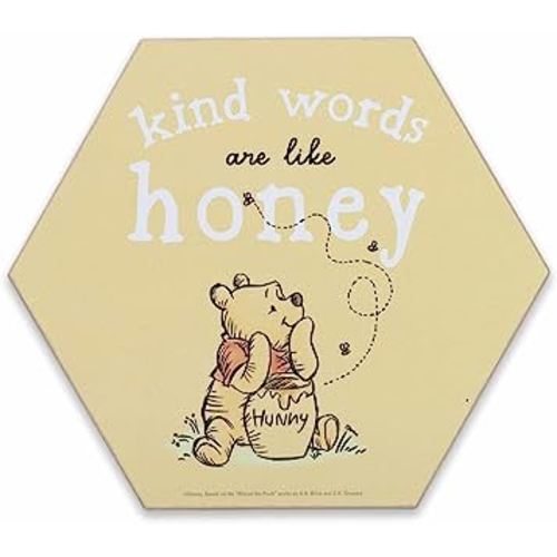 Open Road Brands Disney Winnie the Pooh Kind Words Are the Honey Wood Wall Decor - Cute Winnie the Pooh Decoration for Kitchen, Bedroom or Office
