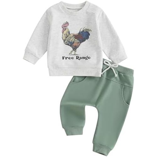 Pudcoco Toddler Baby Boys Girls Fall Clothes Farm Animal Outfit Horse Cow Chicken Sweatshirt and Jogger Pants Set