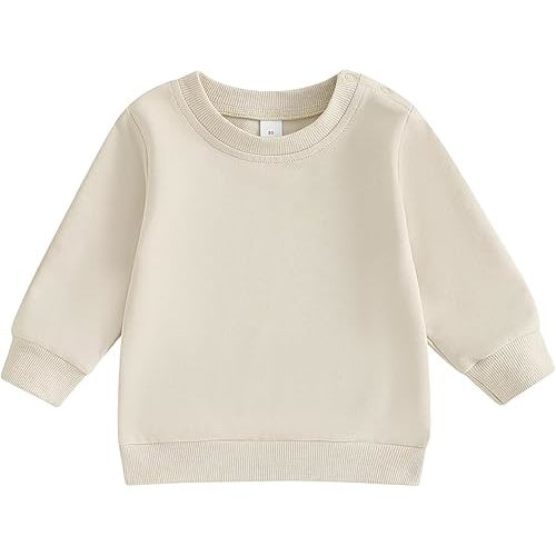 Toddler Baby Boy Girl Long Sleeve Crewneck Pullover Sweatshirt Sweater Outfits Solid Color Casual Clothes