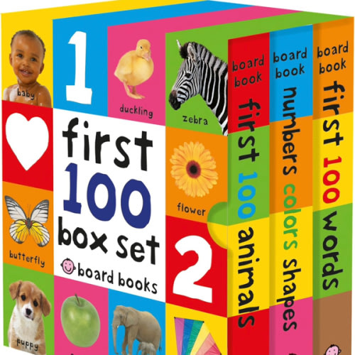 First 100 Board Book Box Set (3 books): First 100 Words, Numbers Colors Shapes, and First 100 Animals