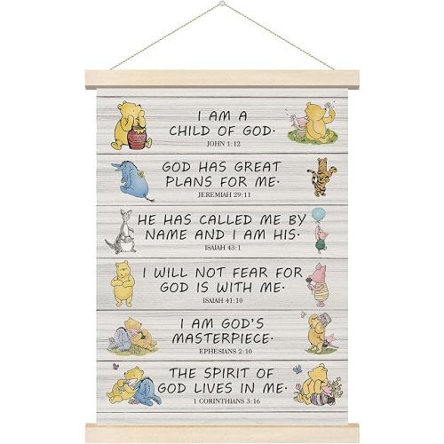 Tillfuru Inspirational Winnie Wall Art Hanger, Bible Verses for Kids, Christian Religious Wall Art Gifts, Classic Winnie Wall Decor, for Nursery Classrooms Bedroom Living Rooms 12x16 Inch