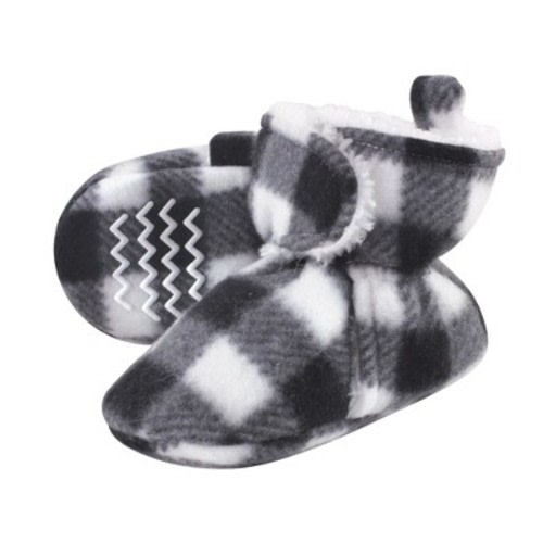 Hudson Baby Baby and Toddler Cozy Fleece and Faux Shearling Booties, Black White Plaid, Size: 0-6 months