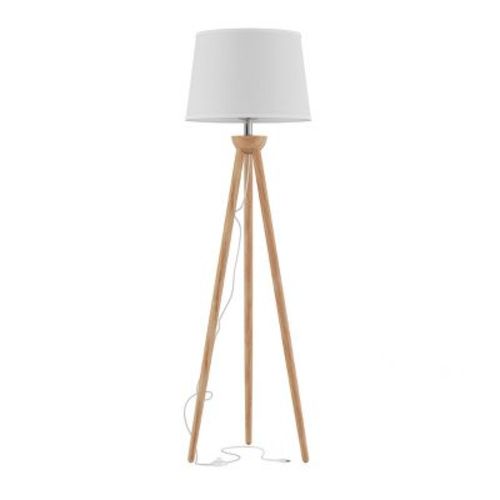 Tripod Floor Lamp: Modern Wood, Ellis Design, 58" Tall, Linen Shade, E26 Base