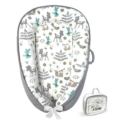 Baby Lounger for Newborn 0–24 Months, Baby Pillow & Baby Nest Lounger, Organic Cotton Breathable Infant Pillow, Portable Baby Nest for Home & Travel (Light Grey)