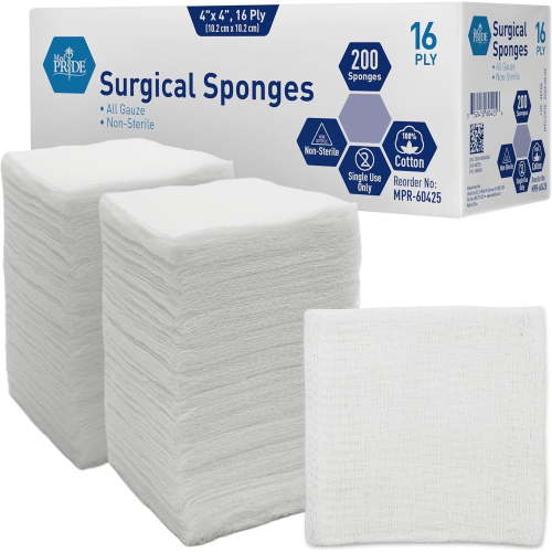 Med Pride non-sterile gauze pads 4x4 inch, 200 count cotton wound dressing, non-stick 16-ply medical supplies