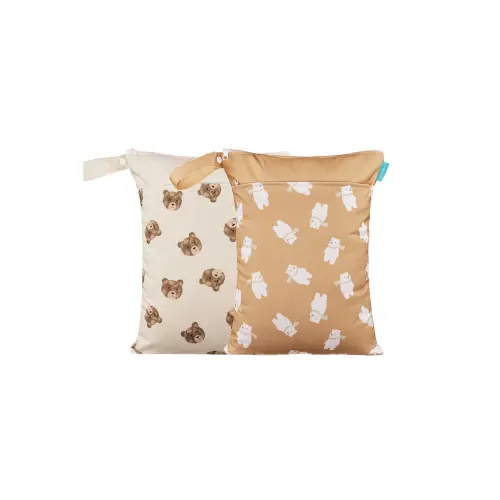 MOMIGO 2 pcs/set Wet Dry Bags for Baby Cloth Diapers - Reusable, Washable for Stroller, Diapers, Travel Bags, Gym Bag (Bear)