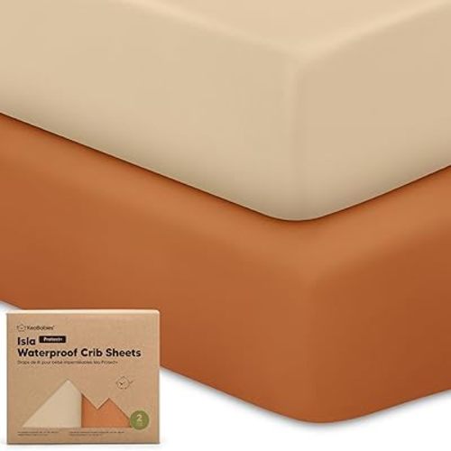 2-Pack Waterproof Baby Crib Sheets for Boys, Girls - Viscose Derived from Bamboo Toddler Bed Sheet Neutral, Fitted Crib Mattress Protector Cover for Baby Bedding, Soft & Gentle (Rust)