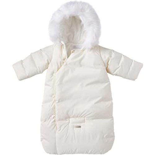Cremson Girls Boys Newborn Infant Baby Puffer Carbag Pram Bag Snowsuit Bunting - Cream Button (Size 0-6 Months)