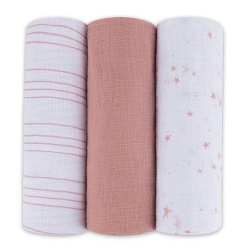 Ely's & Co. Cotton Muslin Swaddle Blanket Lavender Butterfly Design 3 Pack