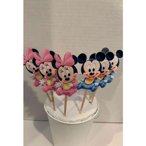 12 Baby Minnie or Baby Mickey Mouse Cupcake Toppers