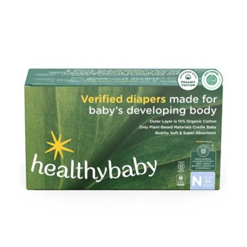 HealthyBaby Certified Safe Organic Cotton Enhanced Diapers - Size N - 64ct