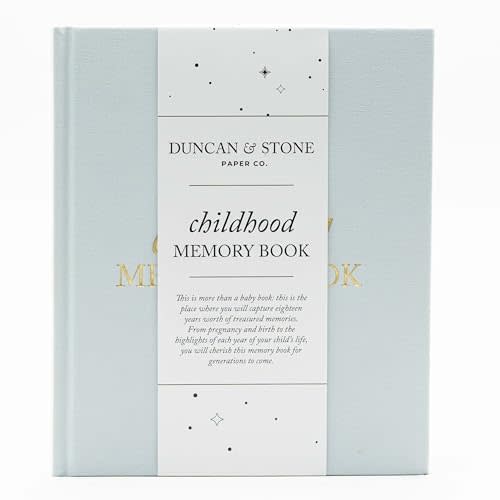 Childhood Memory Book - Elegant Child Memory Book For Kids Till Age 18 W/Guided Prompts, & More - Childhood Memory Journal (175 Pages, Sky Blue)