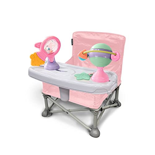 Summer Pop ‘N Sit Eat ‘N Play (Pink) Baby Pop Up Chair for Meals and Playtime with Removable Tray and Toys, Portable Booster Folds for Travel