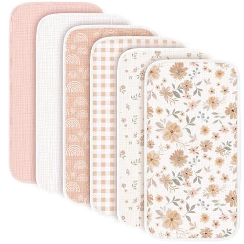 Konssy 6-Pack Muslin Baby Burp Cloths, Large 100% Cotton Burping Clothes, Soft & Absorbent for Newborns, Baby Boys and Girls