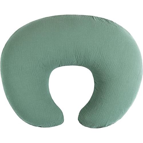 Meracorallo Muslin Nursing Pillow Cover, 100% Cotton Soft and Comfortable Breastfeeding Pillow Slipcover Case for Baby Boys and Girls, Roman Green