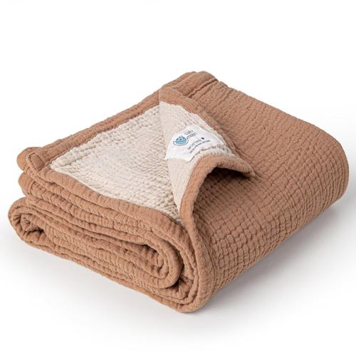 lulumoon Baby Blanket for Newborns: Muslin Swaddle for Receiving Neutral - Cotton Crib Quilt for Travel Boy & Girls 30"x40"(Caramel)