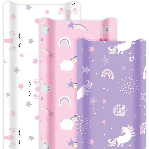 GROW WILD Changing Pad Cover 3 Pack | Soft & Stretchy Jersey Cotton | Baby Changing Table Pad Cover | Diaper Changing Pad Covers for Girls or Boys | Wipeable Sheets | Pink Purple Unicorn