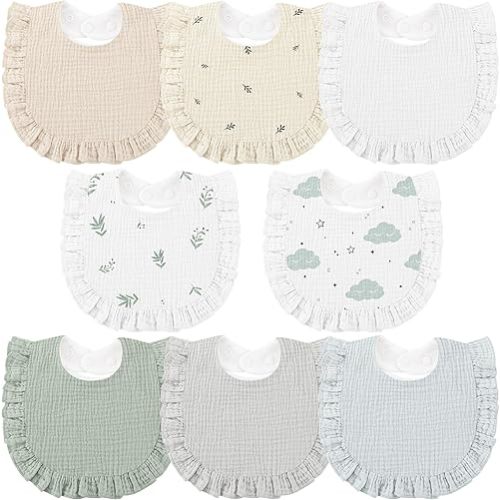 Bearmoss 8 Pack Muslin Baby Bibs for Drooling and Teething, Soft Bibs for Girls, Boys, Newborn,Toddler