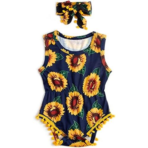 Ahegao 0-24 Months Baby Floral Romper Toddlers Outfits Infant Playsuits + Headband Jumpsuit