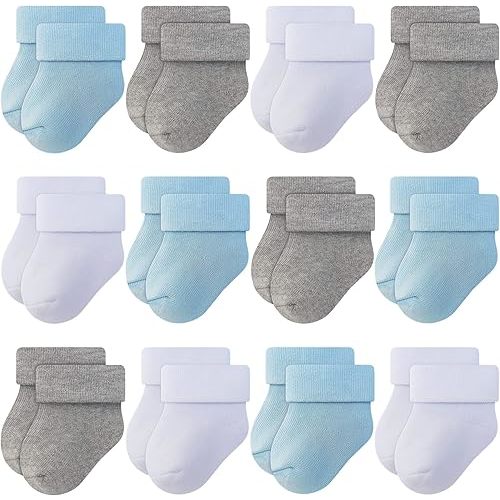 RATIVE Newborn Baby Socks 0-6,6-12 Months Thick Terry Turn Cuff Socks for Unisex Boys Girls