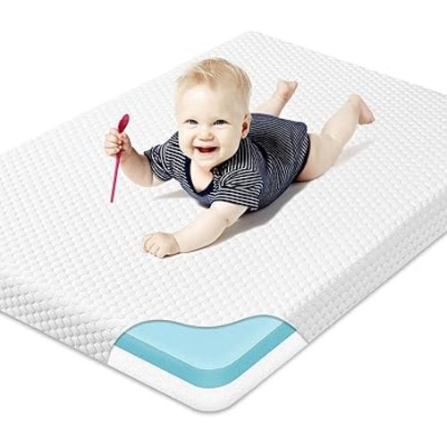 Pack and Play Mattress Pad, Dual Sided Memory Foam Pack N Play Mattress for Crib, 38x26 Portable Mini Crib Mattress for Pack n Play with Washable Removable Cover-White