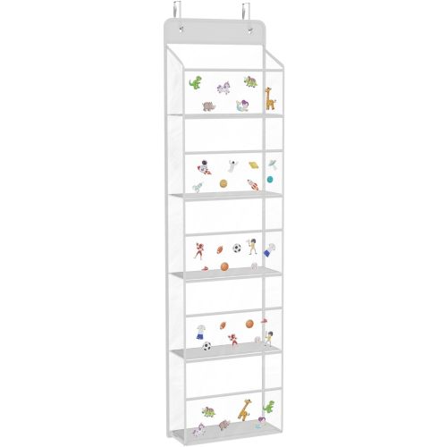 Univivi Over The Door Hanging Organizer, Closet Door Organizer with 5 Clear Plastic Pockets & 2 Big Metal Hooks for Cosmetics, Bathroom, Nursery and Sundries