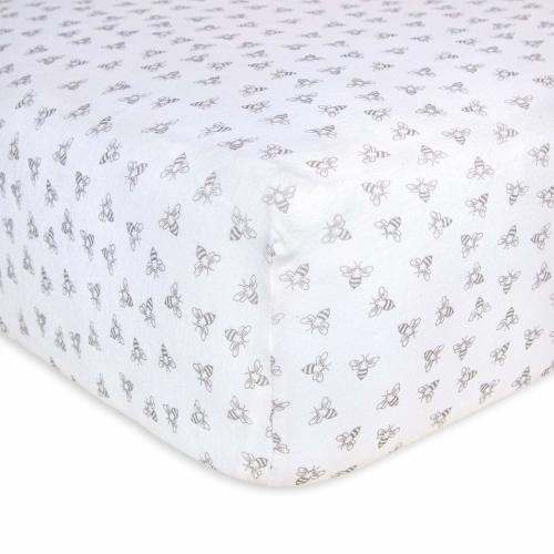 Burt's Bees Baby - Fitted Crib Sheet, Girls & Unisex 100% Organic Cotton Crib Sheet for Standard Crib and Toddler Mattresses (Heather Grey Honeybee Print)