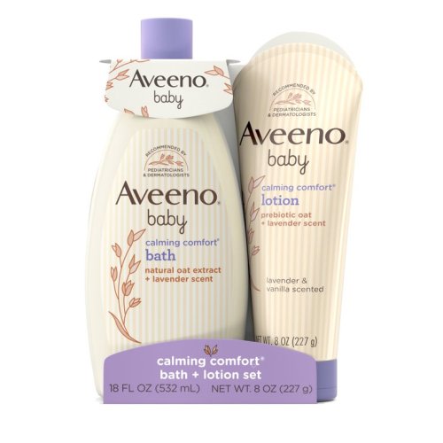 Aveeno Baby Calming Comfort Bedtime Unisex Infant Baby Gift Set with Wash and Lotion, Lavender Scent, 2 Items
