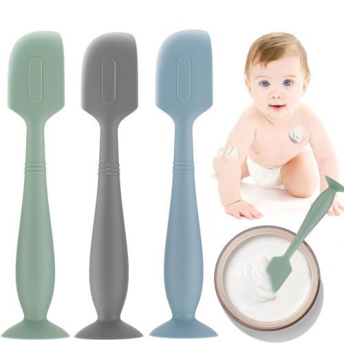 3Pack Baby Diaper Cream Spatula,Soft Silicone Diaper Cream Applicator,Butt Paste Spatula Diaper Cream Brush for Newborn Baby, Large Size(Green/Gray/Blue)