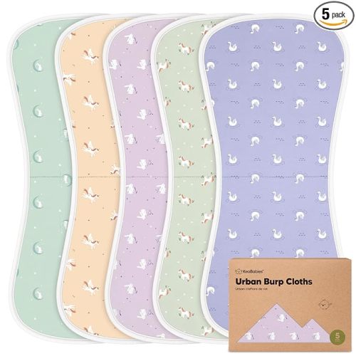Organic Burp Cloths Baby Boy & Girl - 5-Pack Super Absorbent Cotton Burping Cloths for Babies, Soft & Plush Newborn Spit Up Rags, Infant Towels for Milk Spit Up, Unisex, Large 21" x 10" (Lunaris)