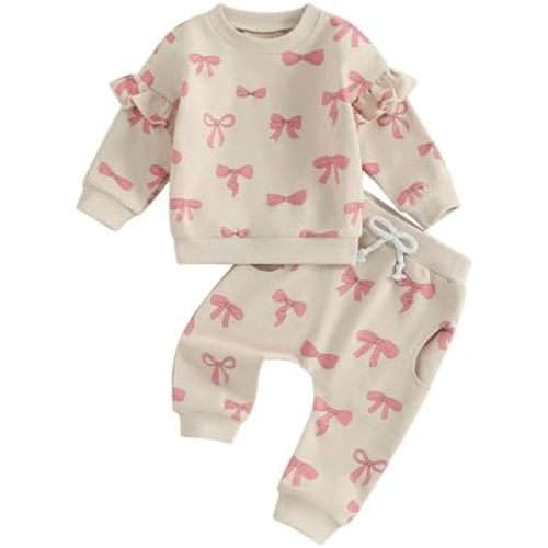 ZAXARRA Newborn Toddler Baby Girl Fall Winter Outfits Daisy Print Sweatshirts Tops Pants Cute Bow Headband Clothing Sets