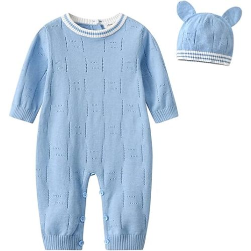 Baby Infant Boy Girl Peter Pan Collar Knit Sweater Romper Outfit Clothes One-Piece Coverall Baby Clothing Jumpsuit