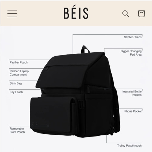 BÉIS 'The Ultimate Diaper Backpack' in Black - Best Backpack Diaper Bag in Black