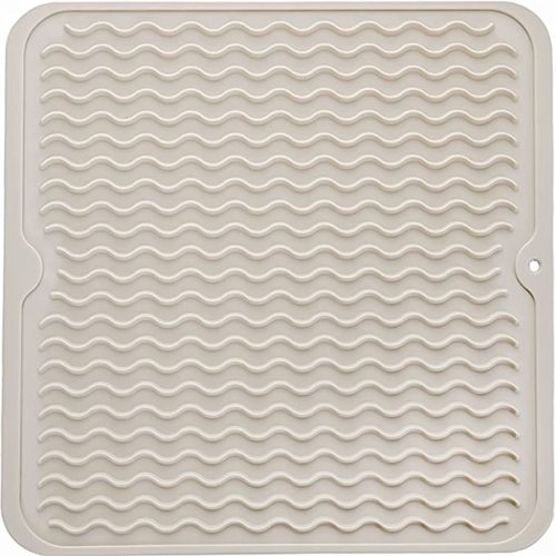 Silicone Dish Drying Mat for Multiple Usage,Easy  clean,Eco-friendly,Heat-resistant Silicone Mat for Kitchen Counter or  Sink,Refrigerator or Drawer liner Tapioca M 12 inches x 12 inches 