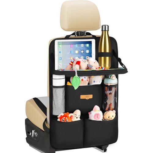 SURDOCA Backseat Car Organizer with Foldable Tray for Kids & Adults – NEW MODEL Seat Storage with Touchable Tablet Pocket, Roadtrip Essentials – Fits Most Vehicles