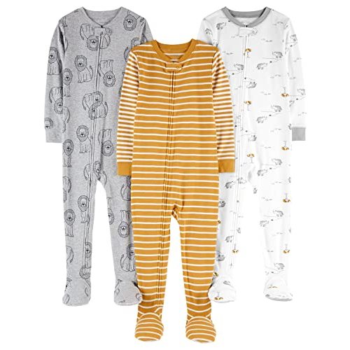 Simple Joys by Carter's Toddlers and Baby Boys' Snug-Fit Footed Cotton Pajamas, Pack of 3