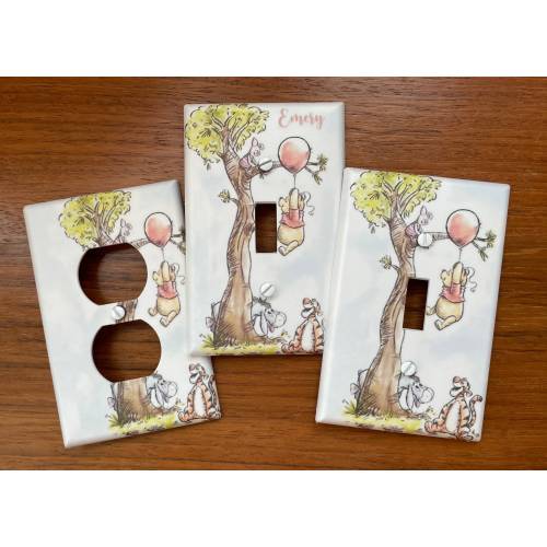 Classic Winnie the Pooh Light switch plate cover // PERSONALIZED Piglet Eeyore Tigger Tree // Vintage Winnie baby nursery // FAST SHIP!